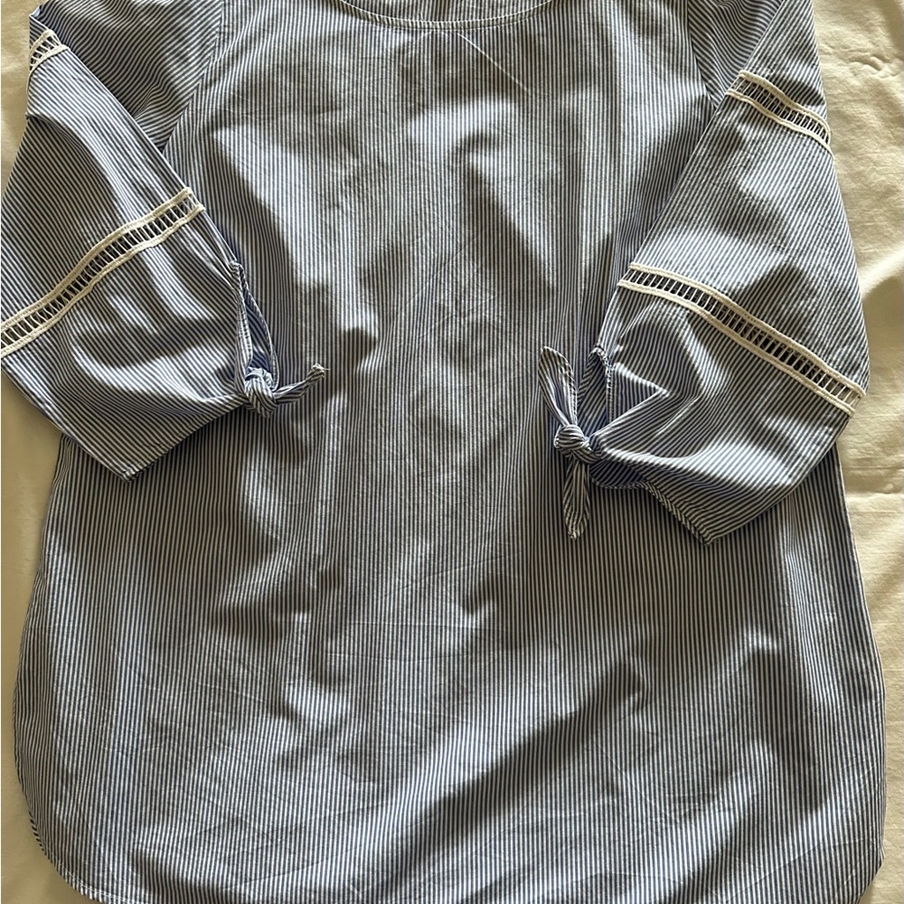 Talbots Gray Puff Sleeve Tie Front Blouse